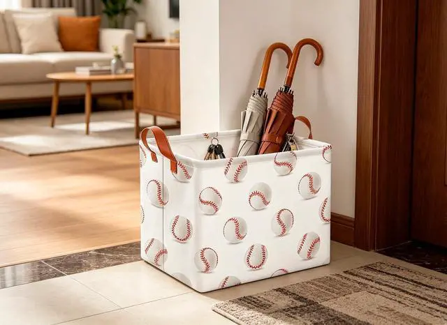Alt view image 4 of 6 - CLOCOR Rectangular Storage Basket,Collapsible Fabric Storage Container,Gift Basket(Baseball)