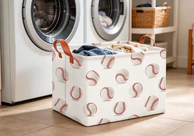 Alt view image 5 of 6 - CLOCOR Rectangular Storage Basket,Collapsible Fabric Storage Container,Gift Basket(Baseball)