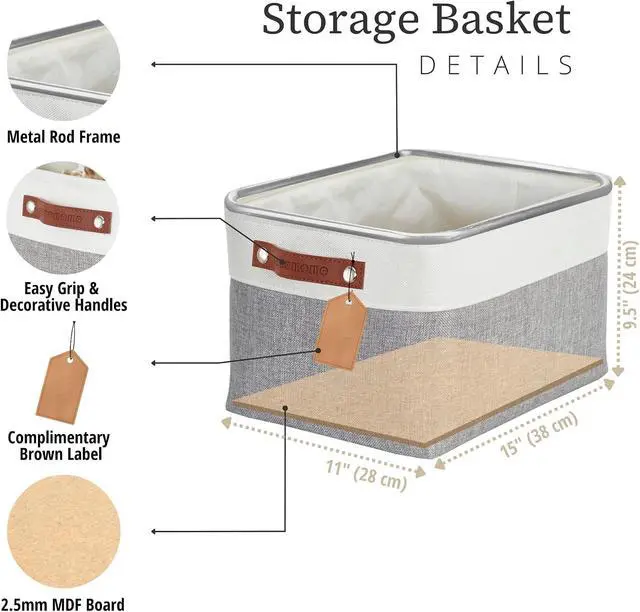 Alt view image 3 of 7 - DECOMOMO Storage Bins, Large Fabric Storage Baskets for Shelves 1 Pack | 15 x 11 x 9.5 inches Decorative Linen Closet Organizers (Grey & White)