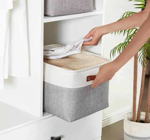 Alt view image 4 of 7 - DECOMOMO Storage Bins, Large Fabric Storage Baskets for Shelves 1 Pack | 15 x 11 x 9.5 inches Decorative Linen Closet Organizers (Grey & White)