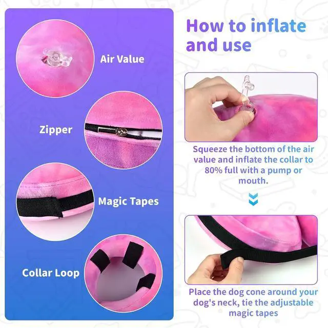 Alt view image 3 of 7 - Dog Cone, Y-blue Dog Cone Collar Inflatable Puppy Neck Collar(Rose Purple, XL)