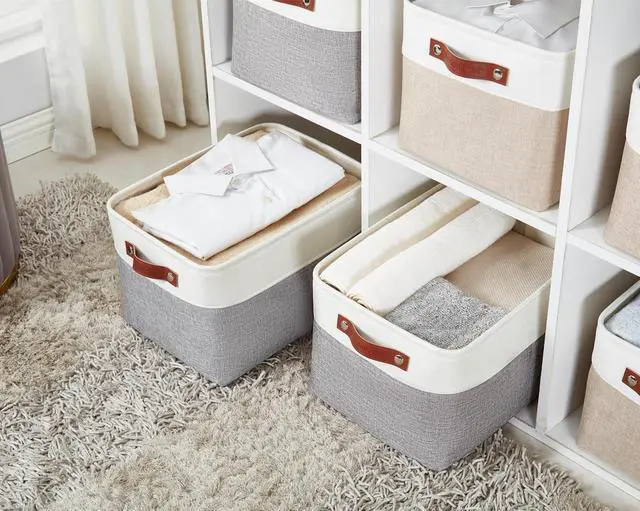 Alt view image 7 of 7 - DECOMOMO Storage Bins, Large Fabric Storage Baskets for Shelves 1 Pack | 15 x 11 x 9.5 inches Decorative Linen Closet Organizers (Grey & White)
