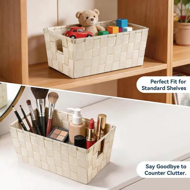 Alt view image 2 of 6 - Whitmor Small Woven Storage Baskets for Shelves - Decorative Bathroom Organizer Bins with Metal Structure, Versatile Shelf Storage Solution for Home Organization & Closet (Latte)