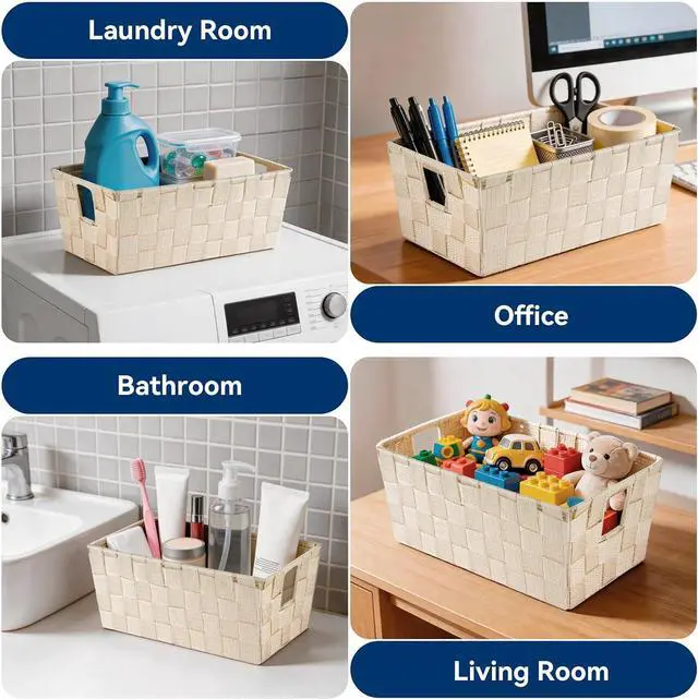 Alt view image 3 of 6 - Whitmor Small Woven Storage Baskets for Shelves - Decorative Bathroom Organizer Bins with Metal Structure, Versatile Shelf Storage Solution for Home Organization & Closet (Latte)