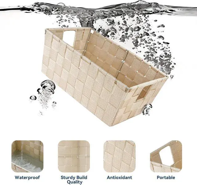 Alt view image 5 of 6 - Whitmor Small Woven Storage Baskets for Shelves - Decorative Bathroom Organizer Bins with Metal Structure, Versatile Shelf Storage Solution for Home Organization & Closet (Latte)