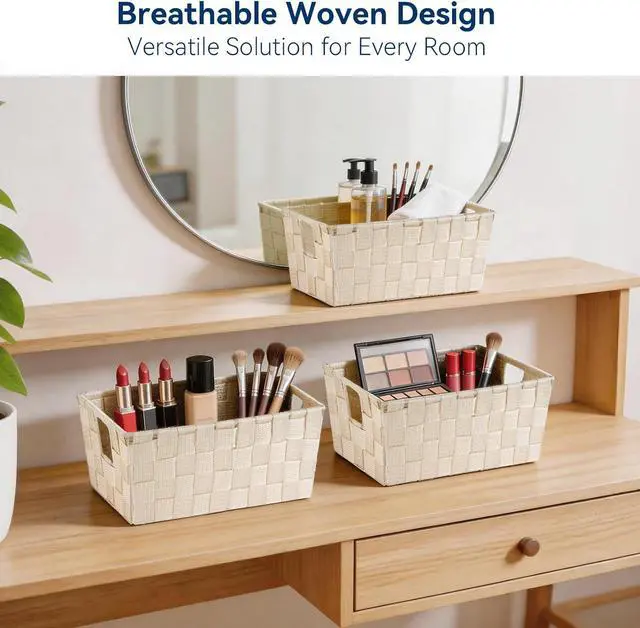 Alt view image 6 of 6 - Whitmor Small Woven Storage Baskets for Shelves - Decorative Bathroom Organizer Bins with Metal Structure, Versatile Shelf Storage Solution for Home Organization & Closet (Latte)