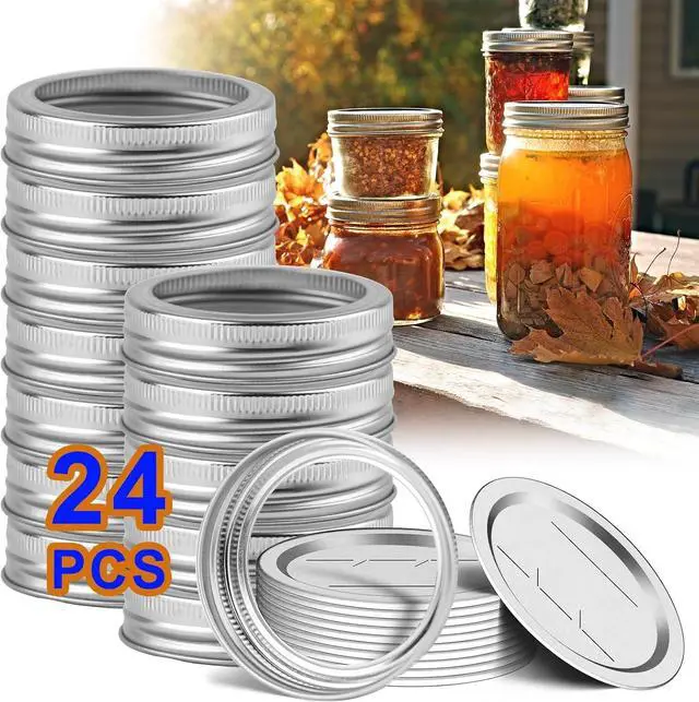 Main image of Canning Jar Lids With Rings For Mason Regular Mouth 24Pcs Regular Mouth Kerr Ball Jars Lids With Rings Good Sealing Performance Food Grade Material Kerr Mason Jars For Canning Food Fruits DIY Jam