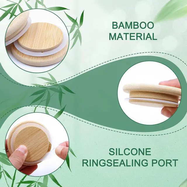 Alt view image 4 of 7 - Oui Yogurt Jar Lids, Cymuber Leak Proof Wooden Lids Set with Silicone Sealing Rings, Reusable Natural Bamboo Canning Lids Covers with Bottle Label for 5 Oz Oui Yogurt Jars Storage (10 Pack)
