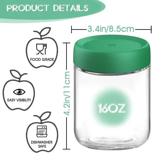 Alt view image 2 of 7 - 16oz Overnight Oats Containers with full Lids - 2 Pack size Bulk Glass Jar, Meal Prep Jars for Yogurt, Salad, Smoothies, Reusable Storage appliance Containers (Leakproof, Dishwasher & Freezer Safe)