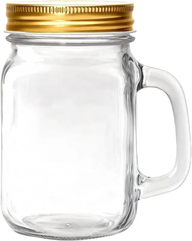 Main image of 480ml/16oz Empty Clear Glass Mason Jar Mugs Tumbler with Handle and Metal Screw Cap Drinking Glasses Beer Glassware Drinking Cups for Milk Tea Cocktail Smoothies Beverages