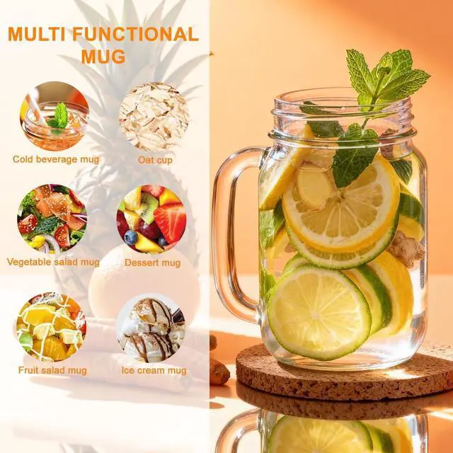 Alt view image 4 of 7 - 480ml/16oz Empty Clear Glass Mason Jar Mugs Tumbler with Handle and Metal Screw Cap Drinking Glasses Beer Glassware Drinking Cups for Milk Tea Cocktail Smoothies Beverages