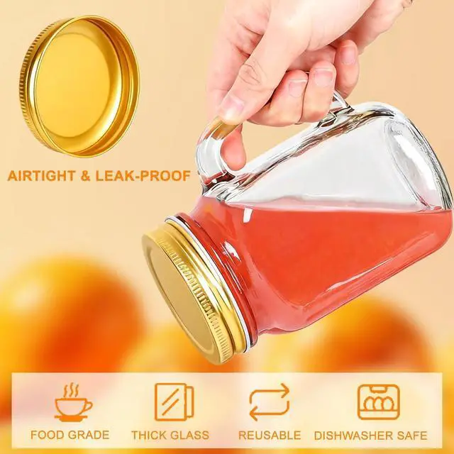 Alt view image 5 of 7 - 480ml/16oz Empty Clear Glass Mason Jar Mugs Tumbler with Handle and Metal Screw Cap Drinking Glasses Beer Glassware Drinking Cups for Milk Tea Cocktail Smoothies Beverages