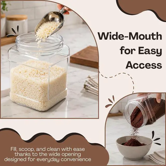 Alt view image 4 of 7 - Clear Food Grade PET Plastic Square Grip Storage Jar w/Cap | 64 Fluid Ounces 7-8 Cup Storage Capacity | BPA Free USA Made | by Pride Of India