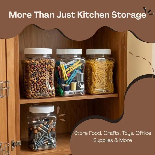 Alt view image 7 of 7 - Clear Food Grade PET Plastic Square Grip Storage Jar w/Cap | 64 Fluid Ounces 7-8 Cup Storage Capacity | BPA Free USA Made | by Pride Of India