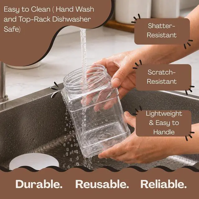 Alt view image 6 of 7 - Clear Food Grade PET Plastic Square Grip Storage Jar w/Cap | 64 Fluid Ounces 7-8 Cup Storage Capacity | BPA Free USA Made | by Pride Of India