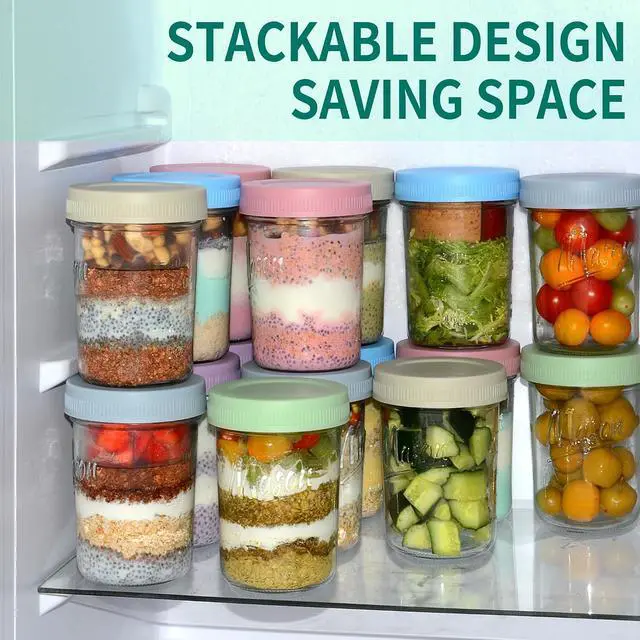 Alt view image 4 of 7 - Xyptorix 16oz Overnight Oats Containers with Lids, 2 Pack Glass Mason Jars | Airtight Overnight Oats Containers with Separate Compartments, Wide Mouth Mason Jars for Chia Seed Pudding, Yogurt Parfait