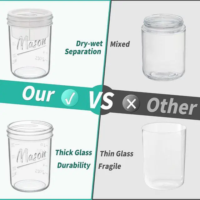 Alt view image 5 of 7 - Xyptorix 16oz Overnight Oats Containers with Lids, 2 Pack Glass Mason Jars | Airtight Overnight Oats Containers with Separate Compartments, Wide Mouth Mason Jars for Chia Seed Pudding, Yogurt Parfait