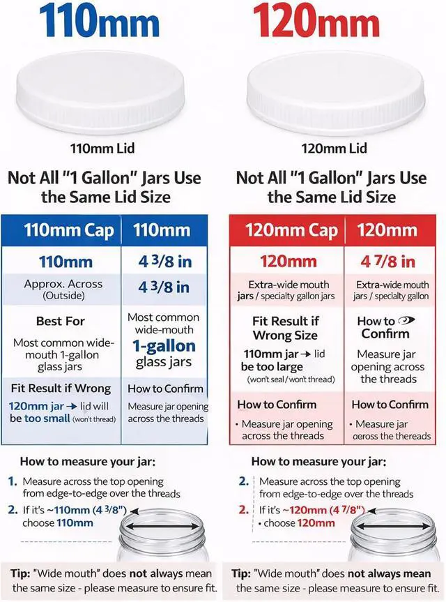 Alt view image 5 of 7 - 120mm (4 7/8 ") Fit - (1 Pack) Large White Plastic Lids for 1 Gallon Wide Mouth Glass & Plastic Jars PE Foam Liner, Food-Grade, Leak-Resistant Caps (Jars Not Included) by The Kombucha Company