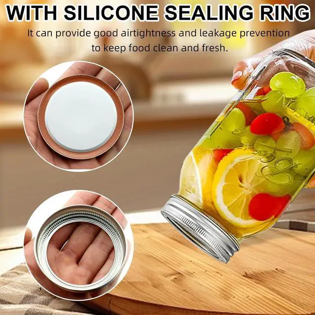 Alt view image 5 of 7 - Canning Lids with Rings (12Lids + 12Rings for Regular Mouth Jar) | Canning Lids and Bands/Rings for Mason Jar, Ball or Kerr Jars, Split-type Metal Lids with Silicone Seals Rings Leak Proof