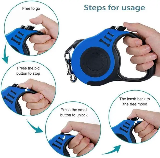 Alt view image 4 of 7 - SALAN Retractable Dog Leash, 16.5 feet Pet Lead with Anti-Slip Handle, Durable Training Leash for Small Medium Dogs Cats, Red and Blue (Blue)