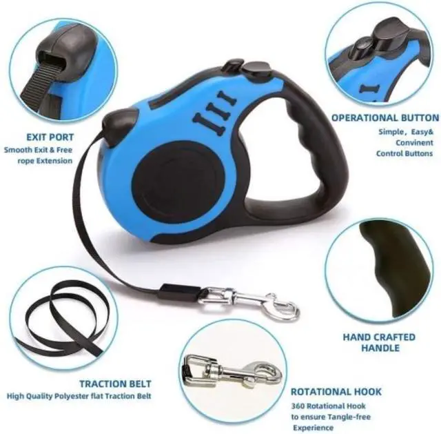 Alt view image 3 of 7 - SALAN Retractable Dog Leash, 16.5 feet Pet Lead with Anti-Slip Handle, Durable Training Leash for Small Medium Dogs Cats, Red and Blue (Blue)