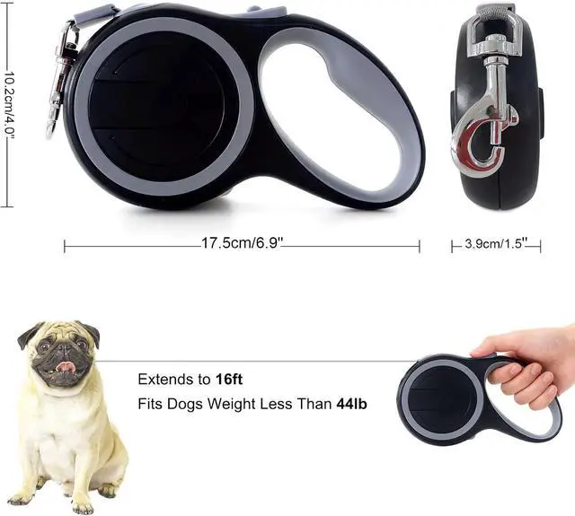 Alt view image 4 of 7 - Retractable Dog Leash 16 FT Walking Leash Up to 44 lb, 360° Tangle-Free Dog Leashe, Strong Nylon Tape No Tangle, Explosion-Proof Carabiner, Anti-Slip Handle (Black, 16FT)