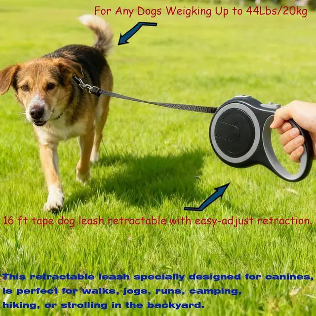 Alt view image 6 of 7 - Retractable Dog Leash 16 FT Walking Leash Up to 44 lb, 360° Tangle-Free Dog Leashe, Strong Nylon Tape No Tangle, Explosion-Proof Carabiner, Anti-Slip Handle (Black, 16FT)