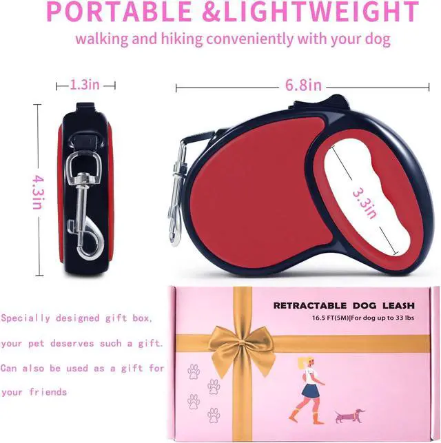 Alt view image 2 of 6 - Retractable Dog Leash 16Ft/5M for Small Medium Dogs, Red