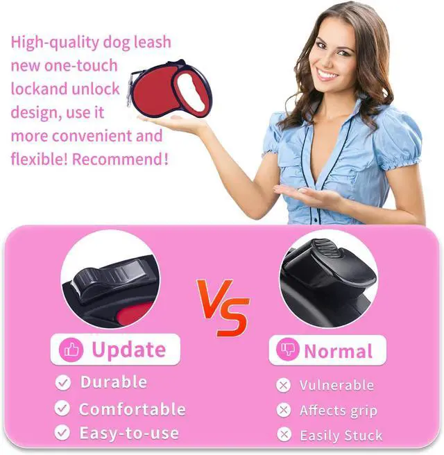 Alt view image 3 of 6 - Retractable Dog Leash 16Ft/5M for Small Medium Dogs, Red