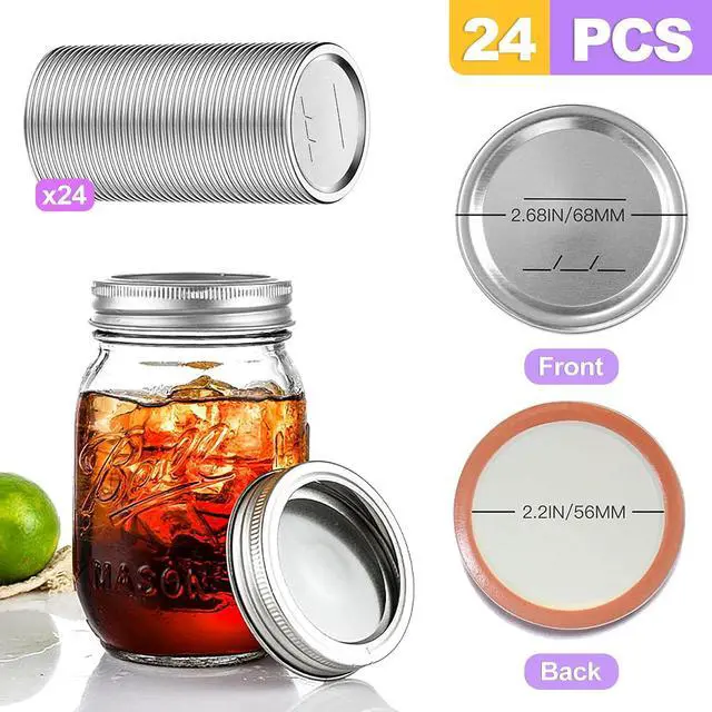 Alt view image 2 of 6 - 24-Pack 70 MM Regular Mouth Canning Jar Lids - Food Grade Metal Mason Jar Lids, Airtight Leak-Proof Seal Lids Regular Mouth, Fits Ball and Kerr Jars for Home Canning