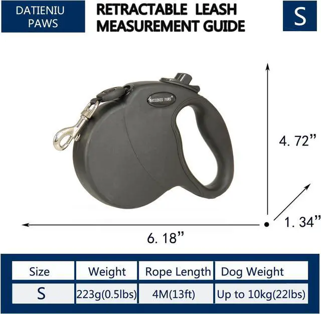 Alt view image 5 of 7 - 13FT Retractable Dog Leash for Small Dogs up to 22lbs with Chew Proof Steel Wire Extender, Lightweight, Durable & Safe Walking Solution Black S