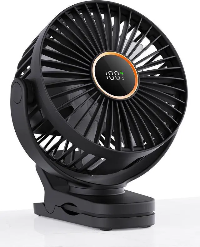 Main image of TUNISE Mini Clip on Fan, Battery Operated Desk Fan, Digital display3 Speeds Adjustable, Bidirectional 360 ° Adjustable, Super Strong Wind, Portable Fan for Home Office Stroller Camping Black