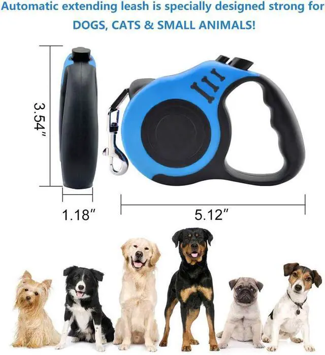 Alt view image 2 of 7 - Retractable Dog Leash for Medium - Small Dogs and Cats 16.5FT Tangle Free, Heavy Duty Walking Leashes with Anti Slip Handle, Pause and Lock Strong Nylon Tape, Store Dog Leash Retractable(Blue)