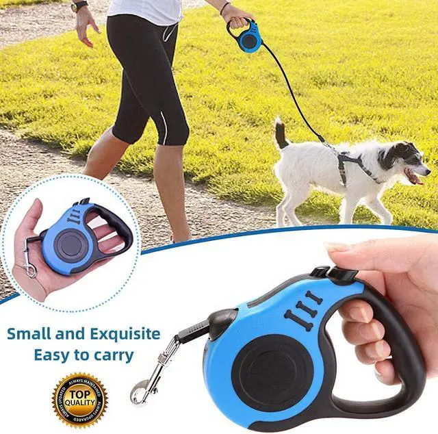 Alt view image 4 of 7 - Retractable Dog Leash for Medium - Small Dogs and Cats 16.5FT Tangle Free, Heavy Duty Walking Leashes with Anti Slip Handle, Pause and Lock Strong Nylon Tape, Store Dog Leash Retractable(Blue)