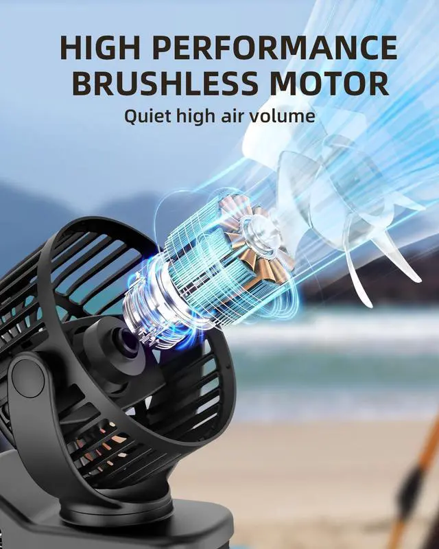 Alt view image 6 of 7 - TUNISE Mini Clip on Fan, Battery Operated Desk Fan, Digital display3 Speeds Adjustable, Bidirectional 360 ° Adjustable, Super Strong Wind, Portable Fan for Home Office Stroller Camping Black