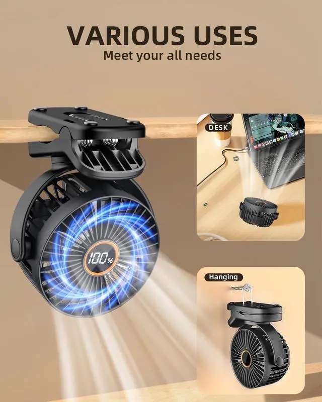 Alt view image 7 of 7 - TUNISE Mini Clip on Fan, Battery Operated Desk Fan, Digital display3 Speeds Adjustable, Bidirectional 360 ° Adjustable, Super Strong Wind, Portable Fan for Home Office Stroller Camping Black