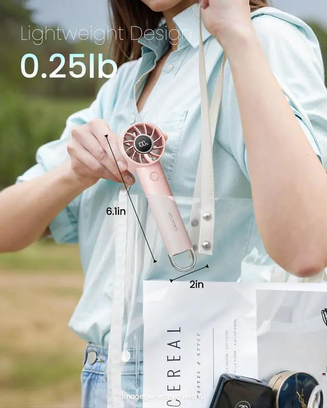 Alt view image 4 of 6 - Gaiatop Portable Mini Fan, 3 Speed USB Rechargeable Handheld Fan with Light | LED Display, Metal Buckle, Ultra Quiet, Lightweight, Personal Cooling for Women Men Indoor Outdoor Travel Pink