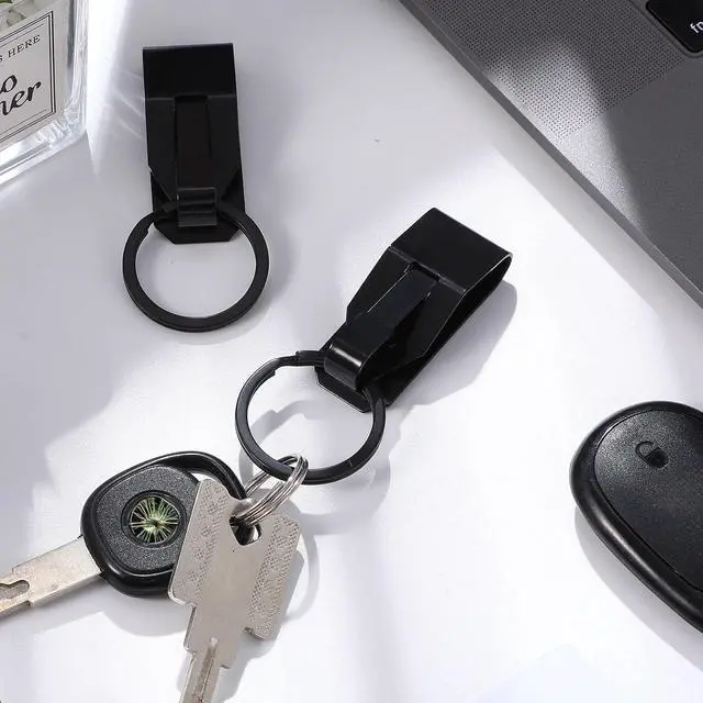 Alt view image 7 of 7 - Moxweyeni 4 Pieces Belt Key Clip Key Holder Security Metal Keychain Clip Ring for Men Home Office Supplies(Black)