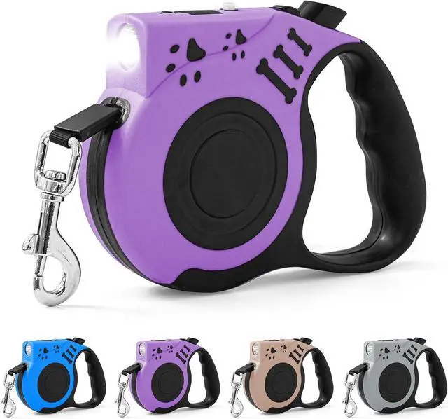 Main image of Retractable Dog Leash with USB Rechargeable Flashlight, Purple | 16FT Automatic Telescopic Tractor Dog Leash, Durable ABS Case and Comfort Grip, Designed for Small Medium Dogs Up to 30lbs
