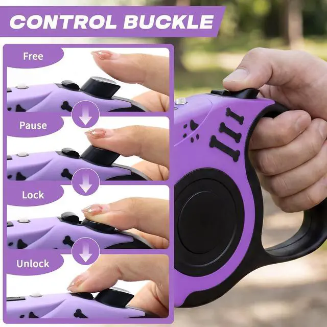 Alt view image 5 of 7 - Retractable Dog Leash with USB Rechargeable Flashlight, Purple | 16FT Automatic Telescopic Tractor Dog Leash, Durable ABS Case and Comfort Grip, Designed for Small Medium Dogs Up to 30lbs