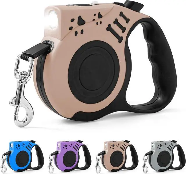 Main image of Retractable Dog Leash with USB Rechargeable Flashlight, Beige | 16FT Automatic Telescopic Tractor Dog Leash, Durable ABS Case and Comfort Grip, Designed for Small Medium Dogs Up to 30lbs