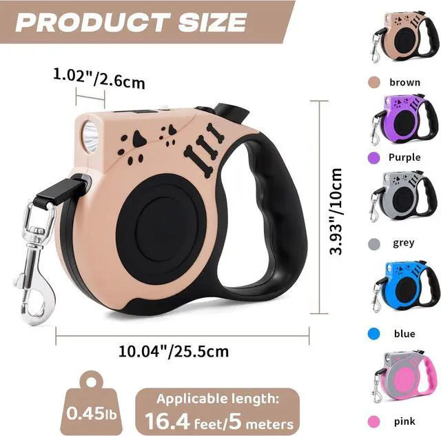 Alt view image 3 of 7 - Retractable Dog Leash with USB Rechargeable Flashlight, Beige | 16FT Automatic Telescopic Tractor Dog Leash, Durable ABS Case and Comfort Grip, Designed for Small Medium Dogs Up to 30lbs