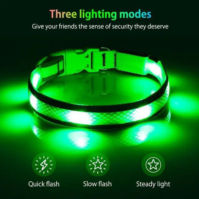 Alt view image 2 of 7 - Illumifun Light Up Dog Collar - USB Rechargeable Dog Light Glow in the Dark - High Visibility LED Dog Collar for Night Walking (Medium, Fluorescent Green)