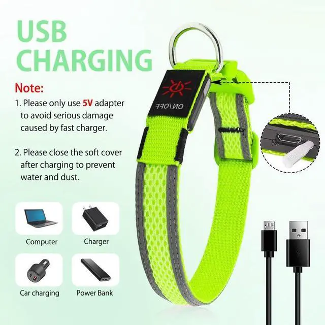 Alt view image 4 of 7 - Illumifun Light Up Dog Collar - USB Rechargeable Dog Light Glow in the Dark - High Visibility LED Dog Collar for Night Walking (Medium, Fluorescent Green)