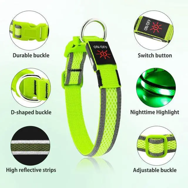 Alt view image 3 of 7 - Illumifun Light Up Dog Collar - USB Rechargeable Dog Light Glow in the Dark - High Visibility LED Dog Collar for Night Walking (Medium, Fluorescent Green)