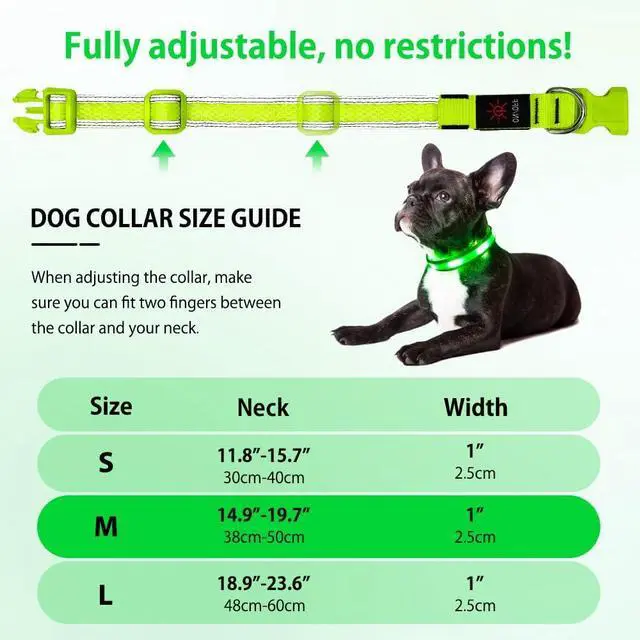 Alt view image 6 of 7 - Illumifun Light Up Dog Collar - USB Rechargeable Dog Light Glow in the Dark - High Visibility LED Dog Collar for Night Walking (Medium, Fluorescent Green)