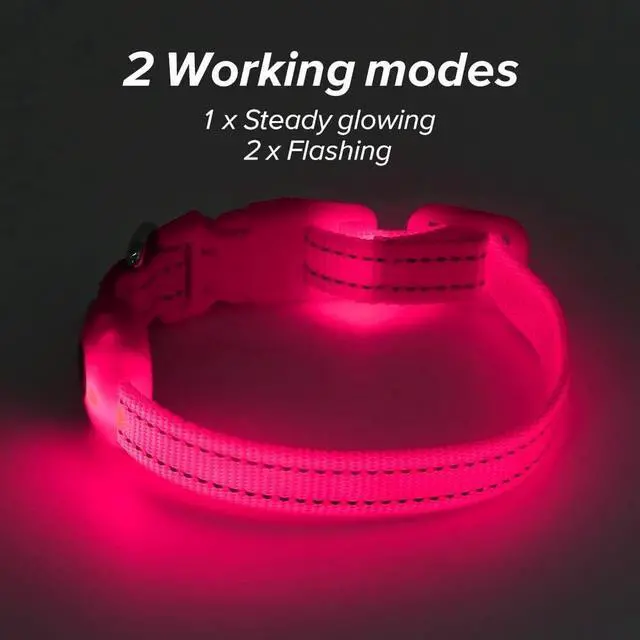 Alt view image 5 of 7 - BSEEN Light Up Dog Collar for Puppies & Cats (Pink) | Reflective Glow in the Dark Rechargeable Adjustable Flashing Illuminous Safety Dog Lights for Night Walking
