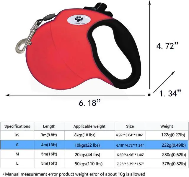Alt view image 2 of 5 - 13 ft Retractable Dog Leash for Large Dogs up to 26 lbs,Tangle-Free Nylon Tape,Red S
