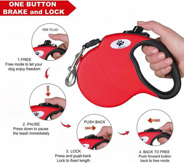Alt view image 4 of 5 - 13 ft Retractable Dog Leash for Large Dogs up to 26 lbs,Tangle-Free Nylon Tape,Red S