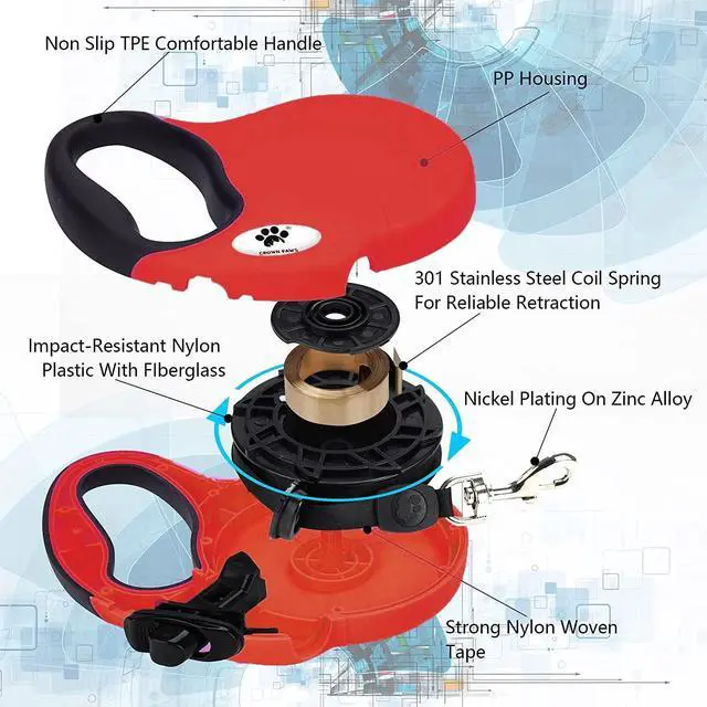 Alt view image 5 of 5 - 13 ft Retractable Dog Leash for Large Dogs up to 26 lbs,Tangle-Free Nylon Tape,Red S